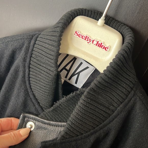 OAK Leather Sleeve Varsity Long Coat - Picture 6 of 14